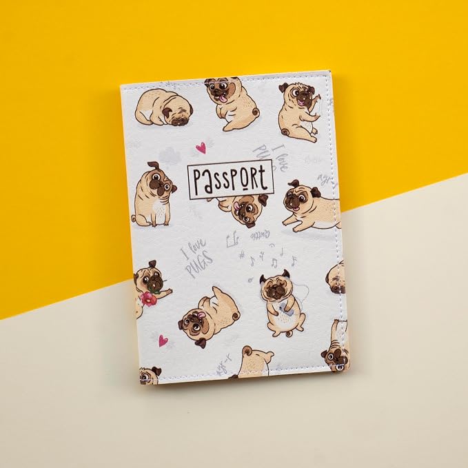Passport Cover for Kids, Women and Men, Cute Travel Passport Holder (I Love Pugs)