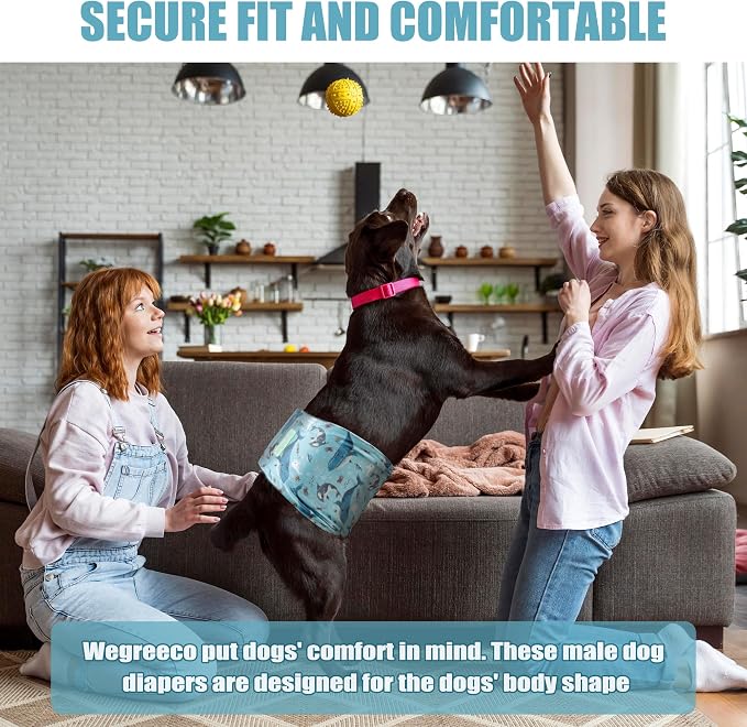 wegreeco Washable Male Dog Belly Band (Stylish Pattern) - Pack of 3 - Dog Diapers Male - Washable Male Dog Belly Wrap (Dolphins, Medium)