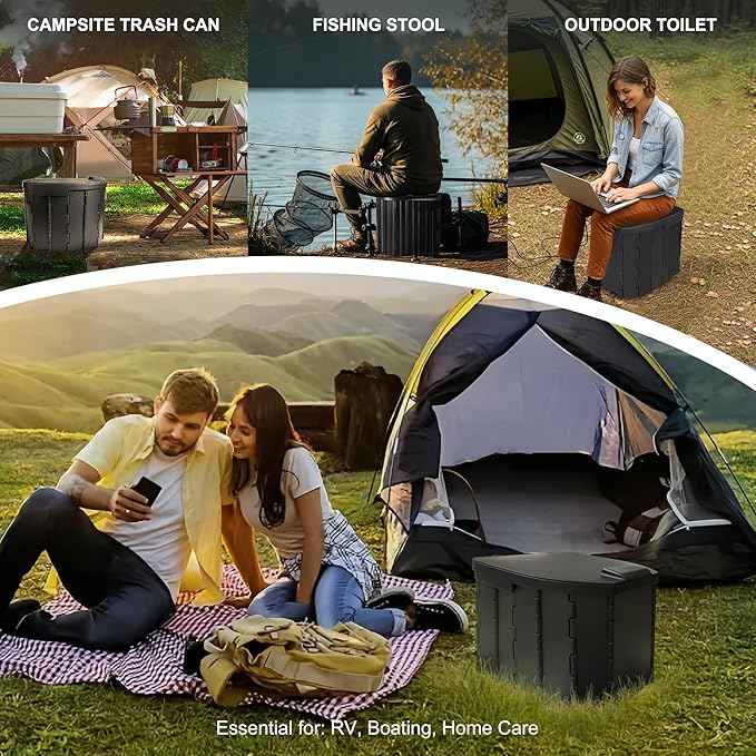 Portable Foldable Camping Toilet for Adults & Seniors - Compact Travel Potty with Splash Guard, Emergency Commode for RV, Outdoor, Hiking & Car Camping - Lightweight & Durable Camping Essentials