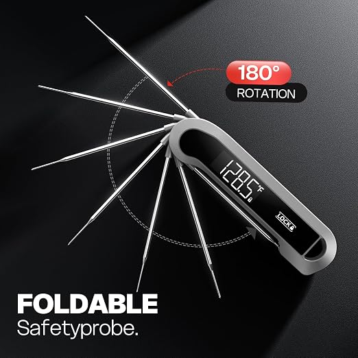 0.3 Sec Instant Read Meat Thermometer Digital for Cooking, Grey | ±0.5℉ Precision, Food Thermometer for Grilling, Air Fryer, Smoker, Candy, BBQ Essentials, Gift for Dad Men Birthday