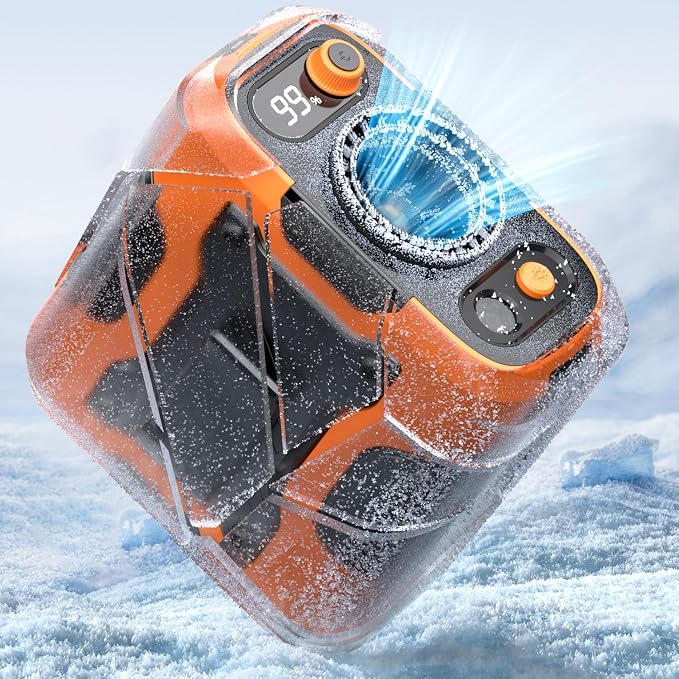 Koonie Waist Clip-on Shirt Fan, 100 Levels of Speeds, 24H Use Time, Orange | Cool Clip Fan Under Shirt Fan, Rechargeable Battery, Wearable Belt Personal Device for Outdoor Work, Camping, Travel