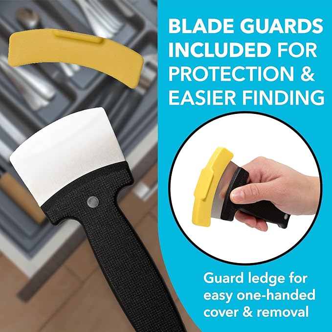 IMPRESA One-Handed Adaptive Kitchen Knife - Extra Wide Blade, Stainless Steel, Black, 2 Pack - Ergonomic Safety Ledge & Textured Grip - Adaptive Equipment for Disabled & Elderly Kitchen Utensils