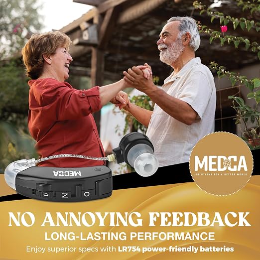 Behind the Ear Sound Amplifier - BTE Hearing Ear Amplification Device and Digital Hearing Aids for Seniors PSAD for the Hard of Hearing, Noise Reducing, Black, By MEDca