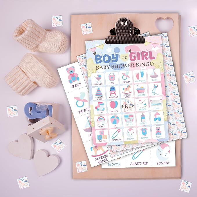 Gender Reveal Bingo Game Cards - 24 Players Neutral Baby Shower Activities for Family and Friends, Pregnancy Announcement Bingo Cards for Adults, Holiday Party Supplies Favors