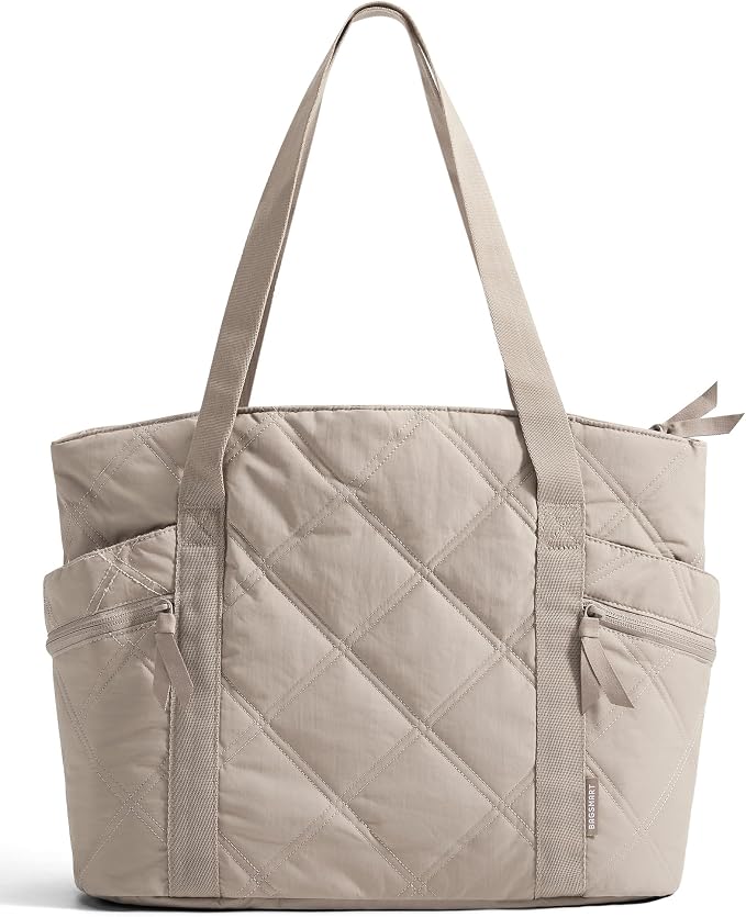 BAGSMART Crush Tote Bag for Women, 20L Puffer Work Tote with Zipper | Quilted Nurse Hospital Bag For Travel College Gym