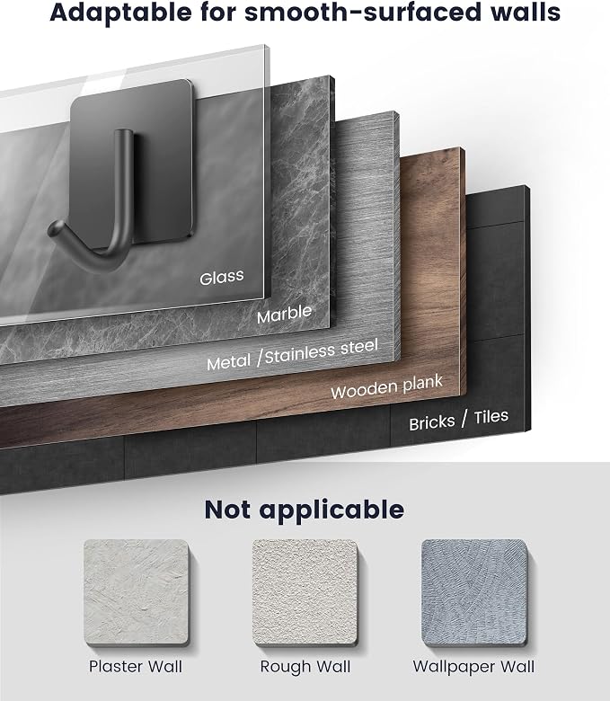 xdgeLoad Adhesive Hooks, 4 Pack Towel Hooks Wall Hooks for Hanging, Stick on Hooks, Adhesive Towel Hooks for Bathroom Door Hanger Kitchen Closet Cabinet Stainless Steel-Matte Dark Gray