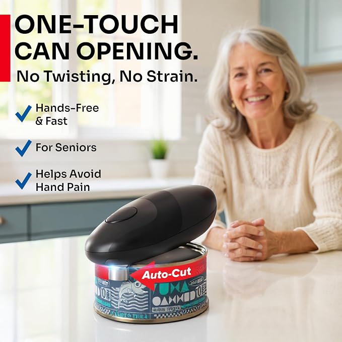 MUELLER HOME SmoothEdge Auto Electric Can Opener, Black | Battery-Operated, One-Touch with Magnet Lid Lifter, Portable Hands-Free Automatic, For Seniors & Arthritis