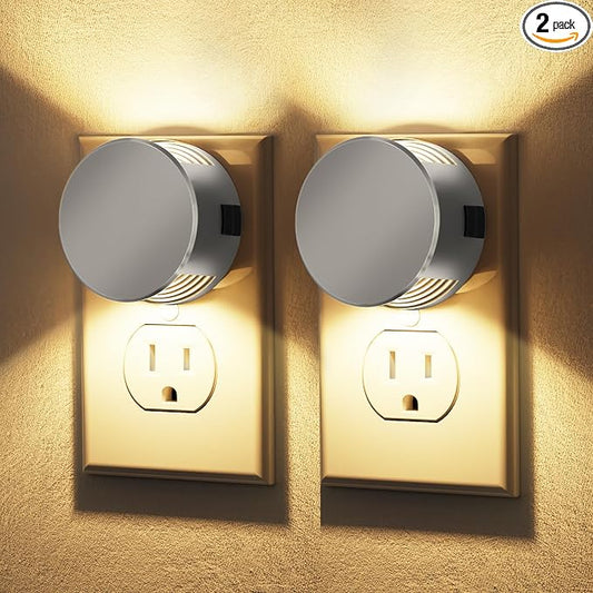 Briignite Night Lights Plug into Wall [2 Pack], Dusk to Dawn Sensor Nightlight, Brightness Adjustable, 3000K Soft White, Dimmable Plug in Night Light for Bathroom Bedroom, Hallway