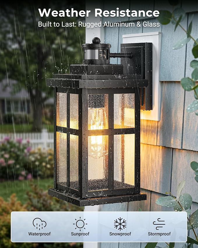 VIANIS Large Motion Sensor Porch Lights Outdoor, Outdoor Wall Lantern | Black Dusk to Dawn Exterior Lighting Fixtures Wall Mount for House, Anti-Rust Waterproof Outdoor Sconce Lights for Garage