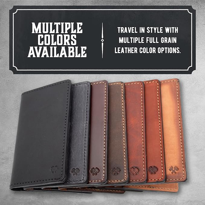 Leather Passport Holder for Men | Made in USA | 3.5" x 5.5" Field Notes Cover | Tobacco Snakebite