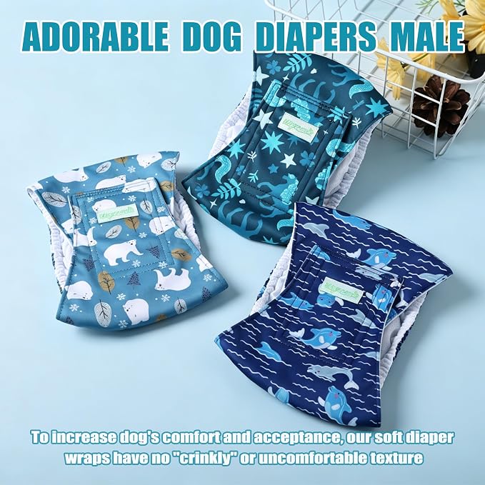Wegreeco Washable Dog Diaper Male (Pack of 3) - Washable Male Dog Belly Wrap (Mustang, Small)