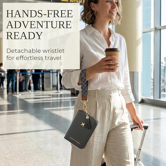 Beautiful Passport Holder And Travel Wallet with Wristlet Strap | All-in-One Organizer for Women Holds up to 4 Passports, w Card Slots and Keychain - RFID Blocking Keeps Documents Safe