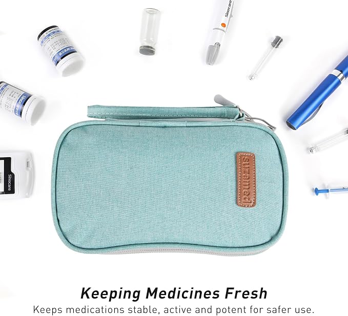 suzamed Insulin Cooler Travel Case, Double Layer Medicine Kit Diabetes Travel Case, Portable Medicine Organizer with 2Pack 150g Ice Pack TSA Approved for Insulin Pens Diabetic Supplies (Green)