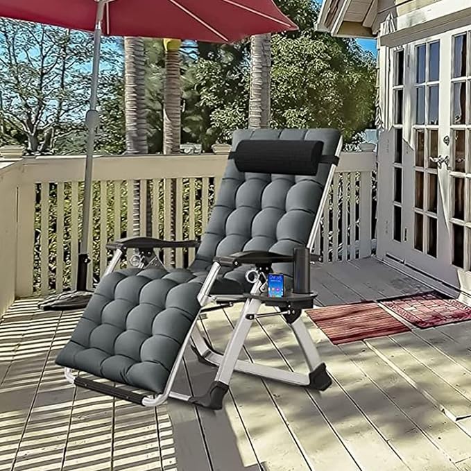 Comfy Folding Recliner Chair -Bedroom Living Room Chairs | Patio Lounge Chair with Removable Cushion for Indoor Outdoor