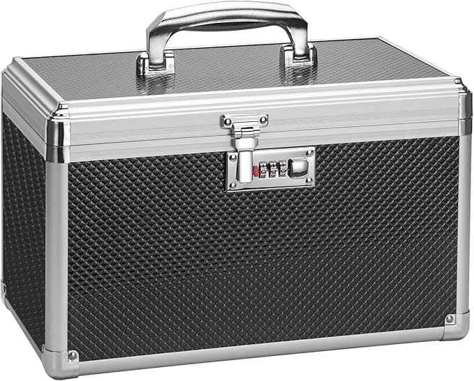 Medicine Lock Box with Combination Lock - 10 x 6 x 6.7 Inches - First Aid Safe Medication Storage Box, Personal Items Safe Case for Home and Outdoor - Black 【No Strap】