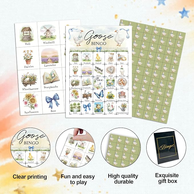 Goose Bingo Game Cards, Silly Goose Bingo Set for Adults Large Group, Spring Fun Games, Funny Party Activities, Icebreaker Games for Family Friends, 09