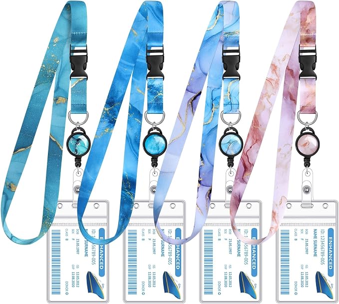 4 Pack Cruise Lanyard for Ship Cards, Cruise Essentials 2026, Blue Marble | Detachable, Retractable Badge Reels & Waterproof ID Badge Holders, Cruise Must Have for Carnival, Royal Caribbean, NCL