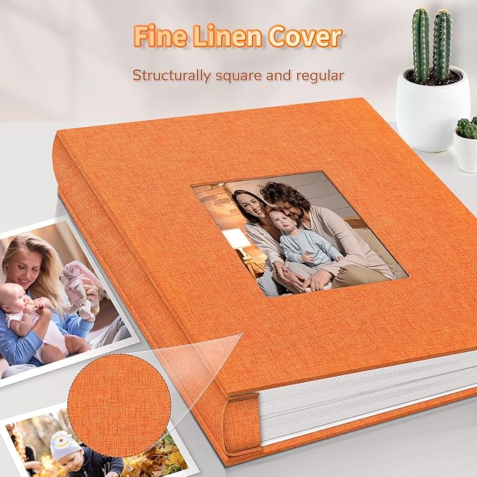 Artfeel Photo Album 4x6 with 600 Pockets,Slip-in Picture Albums,Linen Cover Memory Book with Front Window,White Page Vertical Photo Book for Wedding,Family,Anniversare,Baby,Vacation