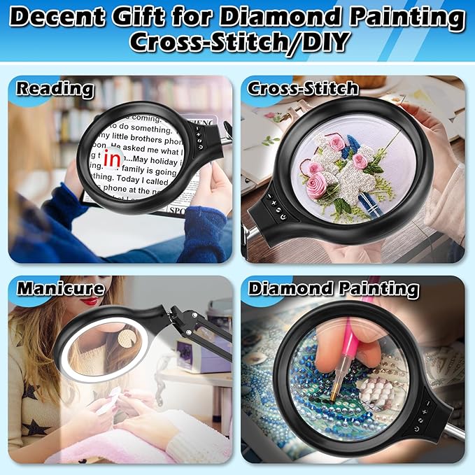 Large 30X 10X Floor Magnifying Glass with Light and Stand,2 in 1 Adjustable Height Floor Magnifying Lamp,Lighted Magnifiers for Hands Free Close Work, Sewing,Crafts, Reading,Hobbies