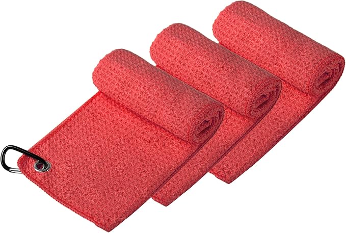 Handy Picks Microfiber Golf Towel (16" X 16") with Carabiner Clip, Waffle Pattern Golf Towel Hook and Loop Fastener - The Convenient Golf Cleaning Towel