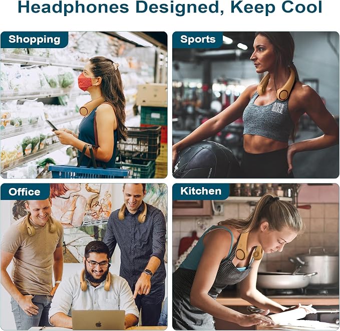 CIVPOWER Neck Fan: Portable Personal Neck Cooling Rechargeable Bladeless Fan - Hands Free 3 Speed 4000 mAh Battery USB Operated Wearable Headphone Design - Gift for Men Women Outdoor (Orange)