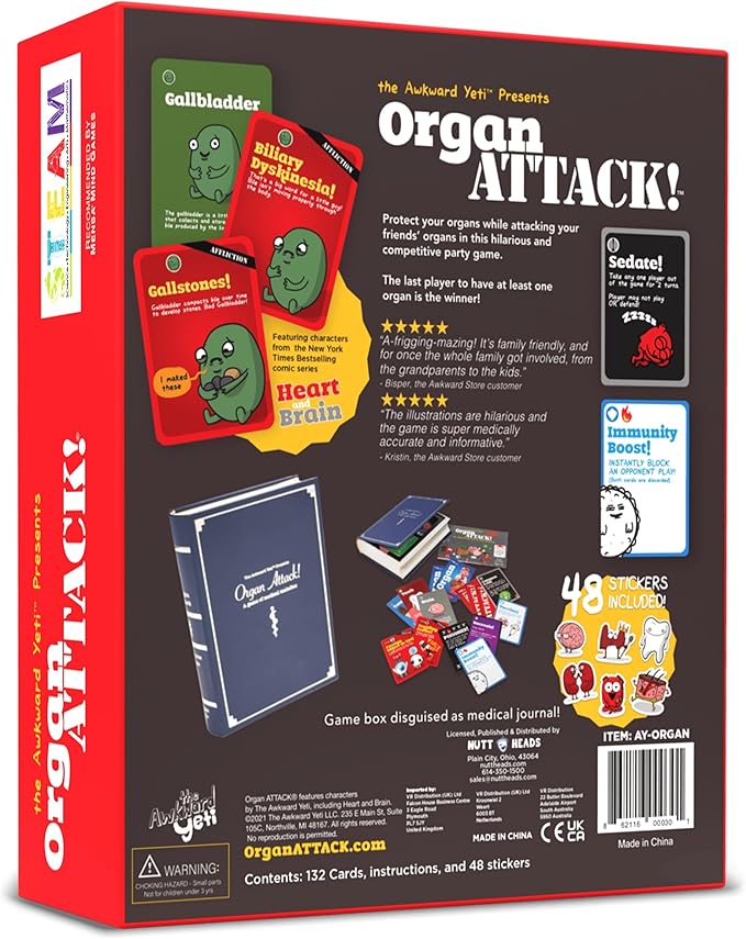 The Awkward Yeti Organ Attack | Funny Family Card Game for Kids Ages 8+ & Parents, Teens & Adults | Anatomy & Organ-Themed Party Game for Family Game Night | Super Fun