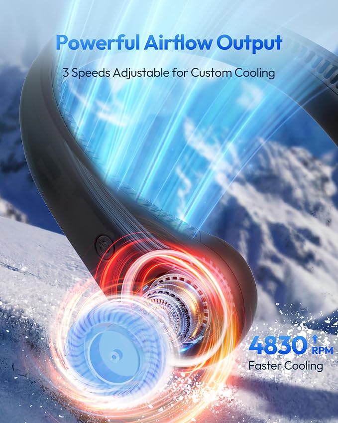 Gaiatop Portable Neck Fan Rechargeable, Hands-Free Cooling, 23.5hrs Runtime | Battery Powered Personal Wearable Fan, Summer Outdoor Travel Essentials, Birthday Gifts for Women Men Teens, Black