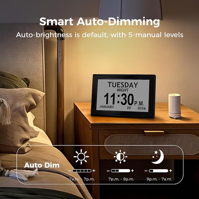 10.1'' Digital Clock With Date And Time, Large Display Clocks for Seniors | 1280*800P HD, Easy to See Date Time Day of Week, Reminders & Alarms, Auto DST, Gifts for Alzheimer Dementia Elderly, Black