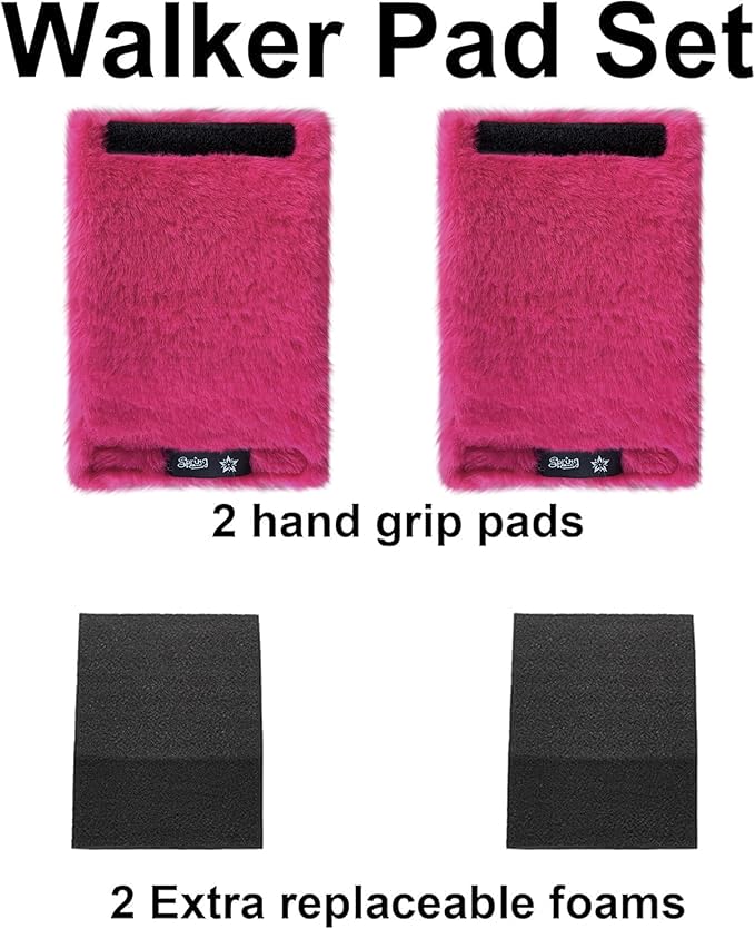 SPRING SEAON Walker Hand Pads Fluffy Walker Handle Cushions Non-Slip Universal Walker Grips Padded Hand Covers Soft Pads for Walkers for Seniors Walker Pads for Handles Folding Rolling Wheelchair, Rollator Handle, Elderly Grippers 2 Pack