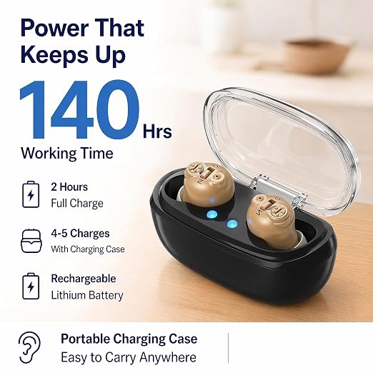 Rechargeable Hearing Aids for Seniors, 16-Channel DSP Noise Reduction Hearing Amplifier, Invisible In-Ear Design Volume Control, 35 Hours Battery Life with Charging Case, Easy to Use for Adults-Black