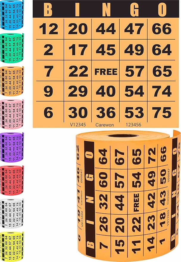 250 Bingo Cards, Large 4.5 x 4.5 Inch, Orange, Paper Bingo Sheets | 8 Color Options, Premium Cardstock, Disposable with Daubers or Reusable with Chips — Proudly Made in USA