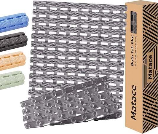 Bathtub Mat Non Slip - for Inside Bath Tub & Shower, Small 27x16 Inch, 180 Strong Suction Cups, Soft Textured Surface, Fast Drain & Quick Dry, Bathroom Safety Mat, Dark Gray, Matace