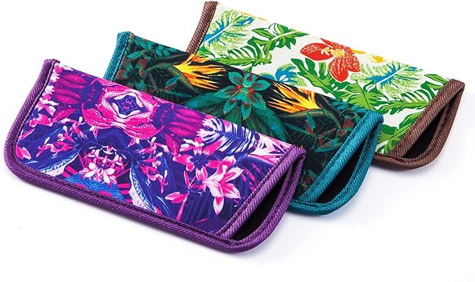 TRIUMPH VISION Reading Glasses Pouch Eyeglass Sleeve Soft Case Slim 3 Pack | Alternative to Bulky Case Lightweight，Neoprene Lined Padded Protect Optical lens Slip in, Cute Pattern Portable for Daily Use