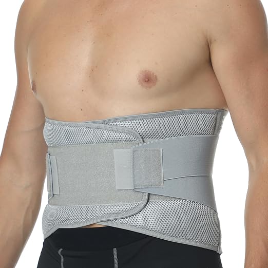 NeoTech Care Adjustable Compression Back Brace Lumbar Support Belt, Grey, Size XXXL