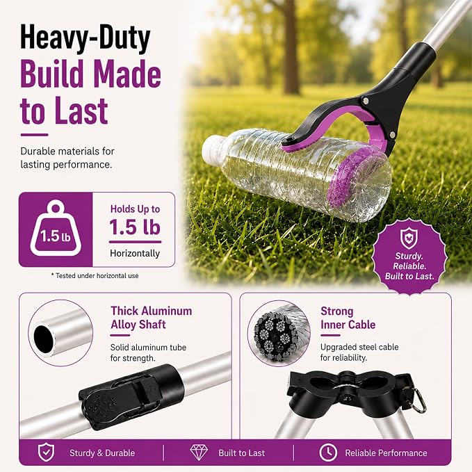 36" Grabber Reacher Tool, Reacher Grabber Pickup Tool with 4" Wide Anti-Slip Jaw, Rotating Head and Magnetic Tip, Grabbers for Seniors, Post-Surgery Use Heavy Duty, Purple Pink
