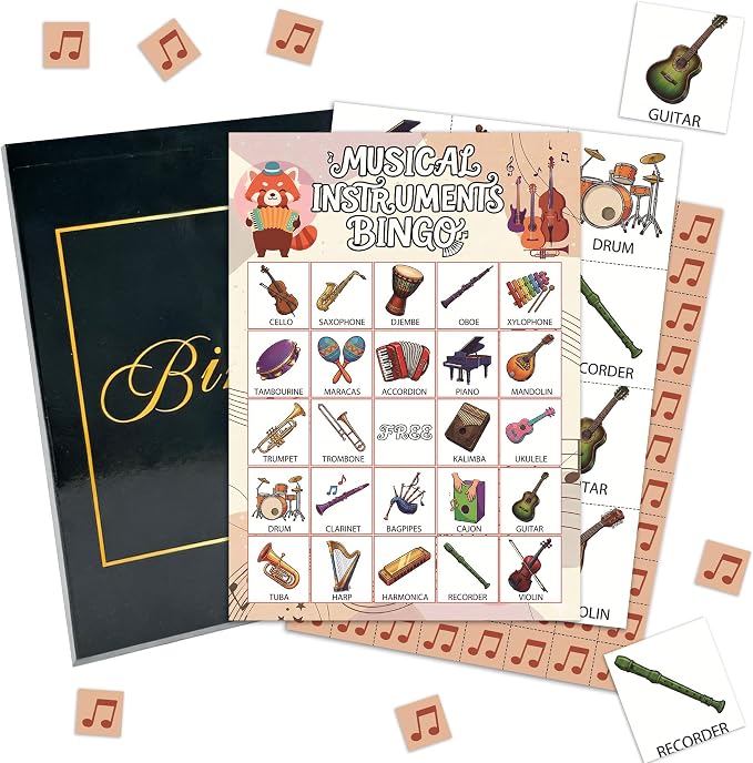 Music Party Bingo Game Cards, Musical Instrument Bingo Set for Adults Large Group, Musical Themed Party Activities, Icebreaker Games, Music Lovers Gifts for Family Friend, 12