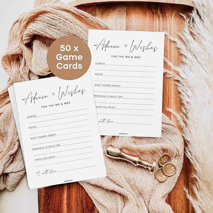 GardenCity Advice and Wishes for the Mr and Mrs, Bridal Shower Games for 50 Guests, Bridal and Wedding Shower Advice Cards, 50 Cards, Minimalist