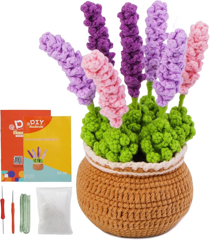 kgxulr Crochet Kit, Crochet Kit for Beginners Flowers, Purple Lavender | Crochet Kit for Beginners Flowers, Beginner Crochet Kit for Adults, Birthday Party, Wedding, Mother's Day or Thanksgiving