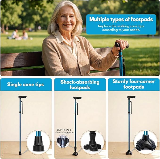 Foldable Walking Cane for Men & Women, Lightweight Aluminum Adjustable Cane with Ergonomic Handle, Non-Slip Rubber Base, Walking Sticks for Seniors Balance,Collapsible Cane for Assistance Travel