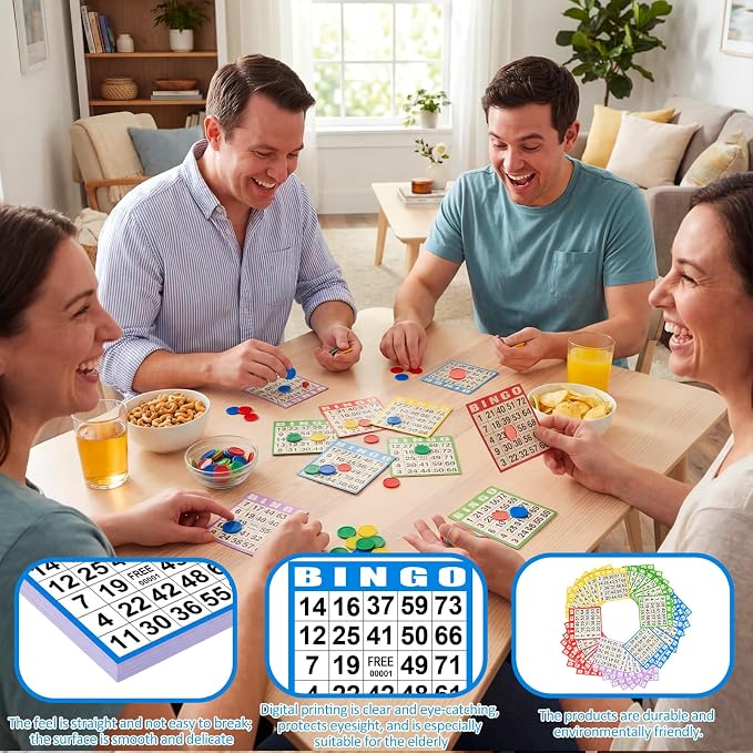 Harloon 500 Sheets Bingo Paper Game Cards 20 Books 4"x4" Disposable Cards Suit for Family Game Nights Large Groups Activities (Fresh Color)