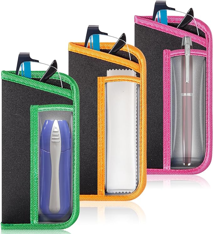 TRIUMPH VISION Reading Glasses Pouch Eyeglass Sleeve Soft Case Slim 3 Pack | Alternative to Bulky Case Lightweight，Neoprene Lined Padded Protect Optical lens Slip in, Cute Pattern Portable for Daily Use