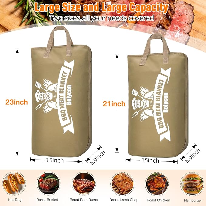 Upgraded BBQ Blanket for Resting Meat -Smoker Accessories Insulated Meat Resting Bag with Wide Mouth for Brisket/Steak/Pork Shoulder/Turkey - BBQ Accessories Grilling Gifts for Men(Brown, 21inch)