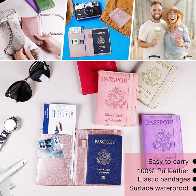 Melsbrinna Premium Leather Passport Holder Covers Case, Waterproof Rfid Blocking Travel Wallet Passport Holder with Pen Holder, Cute Passport Book for Women/Men