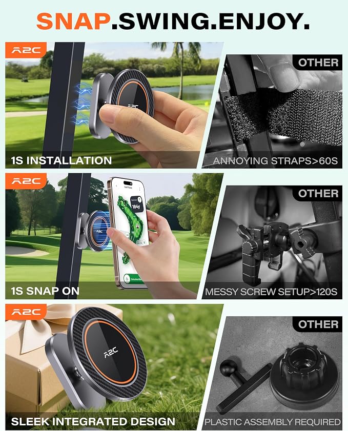 A2C Alloy Magnetic Golf Cart Phone Holder, Unique Golf Accessories for Men | Golf Gift for Men Dad Father Husband Women Golfers, Golf Accessories Essentials Gadgets Gear Stuff Fits EZGO Club Car Yamaha