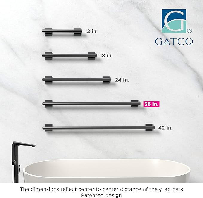 Gatco 946MX Elevate 36" L Grab Bar, Matte Black/ADA Compliant Stainless Steel Safety Grab Bar for Bathroom