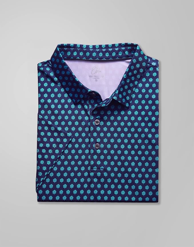 Obla Mens Golf Polo Shirts Short Sleeve Dry Fit Performance Moisture Wicking Casual Print Collared Golf Shirts for Men