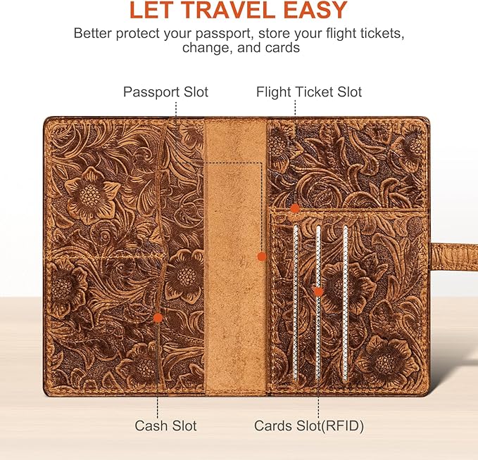 Genuine Leather Passport Holder Travel Bifold Wallet | For Men And Women Slim RFID Blocking Brown