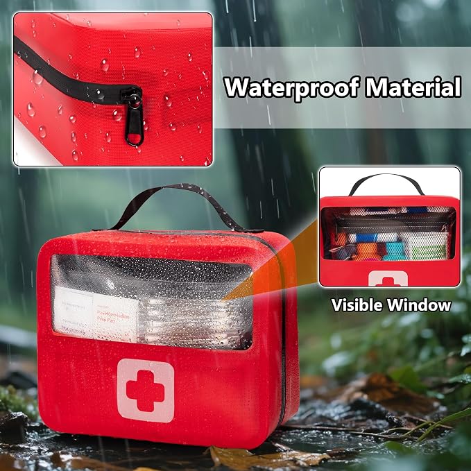 Marscamd Waterproof Empty First Aid Bag with a Detachable Panel | Small Medical Bag with Molle System, Red (Bag Only)