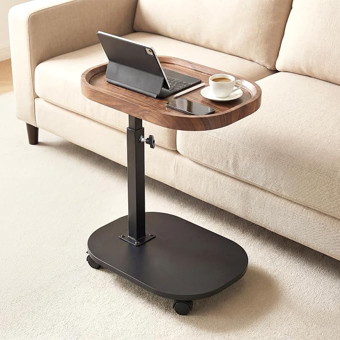 Adjustable Height TV Tray Table for Snack, Eating, Dinner or Laptop, 360°Rolling C Shaped End Table for Couch, Sofa, Chair, Bed, Perfect for Small Places, Livingroom, Bedroom