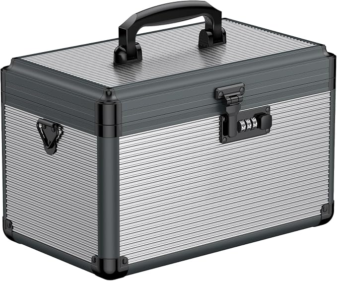Uniclife Medicine Lock Box, 12x7x7.5 in, Medication Lock Box with Code | Security combination lock, robust aluminum construction,portable rust-proof handle, removable ABS tray, large capacity